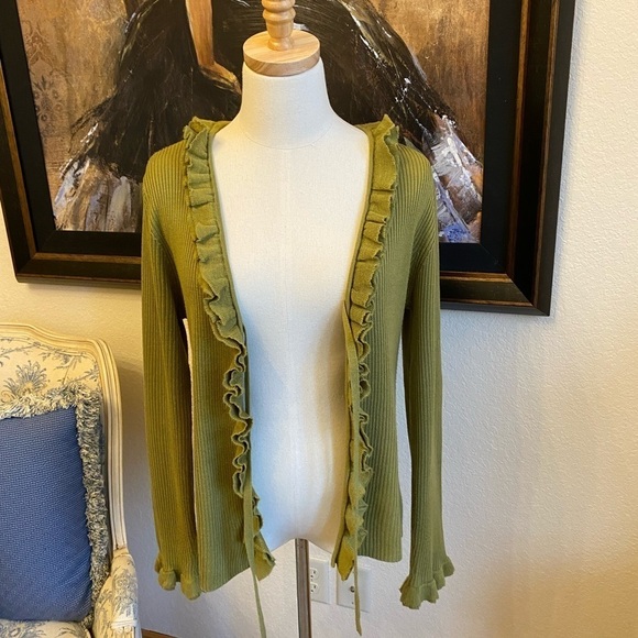 Larry Levine Size L Green Sweater Cardigan - Picture 4 of 6